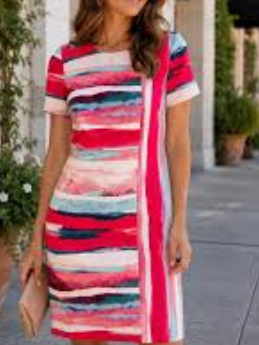 Vince Camuto Sheath Dress 6 Abstract Artsy Stripes Impressionist Scuba Texture